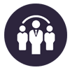 Symbol für Team-Work-Kultur mit drei vernetzten Personen und Haken als Bestätigung.