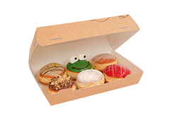 Multibox aus Frischfaserpapier von Antalis Verpackungen, ideal für Berliner und dekoriertes Gebäck, nachhaltige Alternative zu Kunststoff.