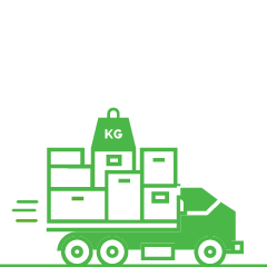 Verringerung des CO2-Fußabdrucks in den unterschiedlichen Produktlebensphasen. Hier: Transportphase llustration eines Lkw mit Paketen, der die Transportphase nachhaltiger Verpackungen darstellt.